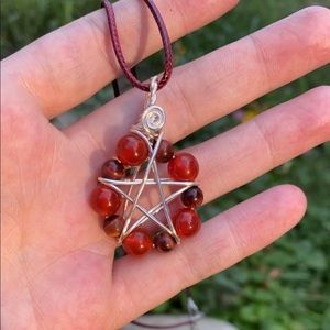 Carnelian and mahogany tigers eye pentacle necklace